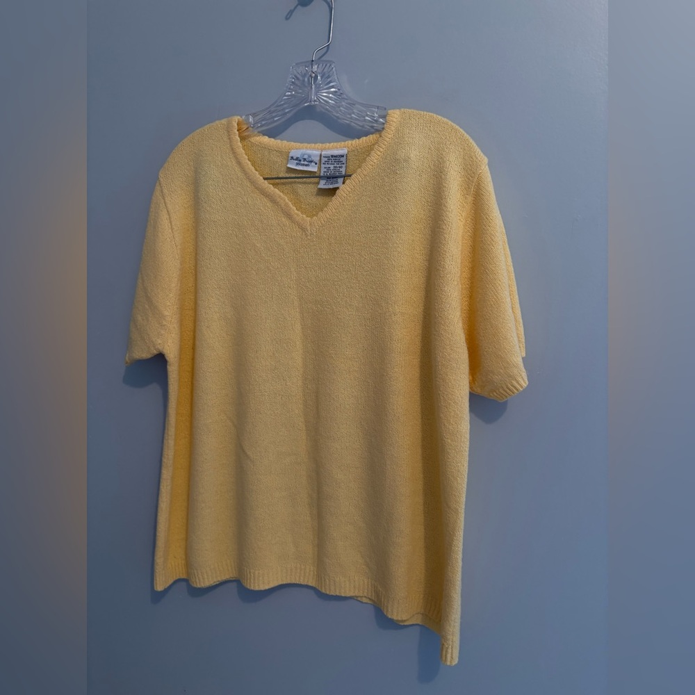 Bobbie Brooks Women's Size 18W / 20W Butter Yellow Knit Sweater V-Neck - Picture 9 of 15